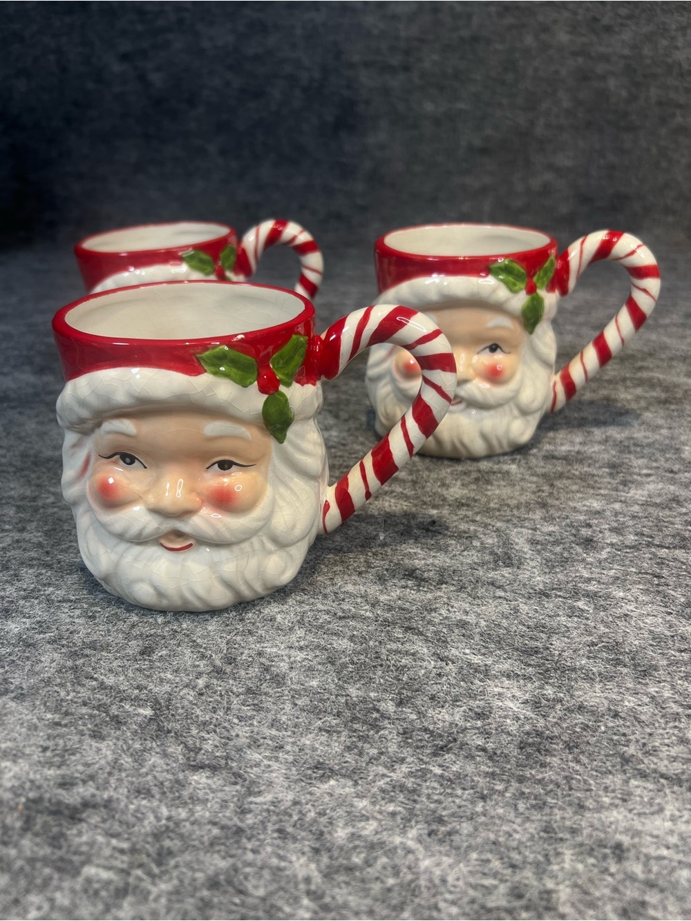 sleigh bells mug lot of three santa bistro candy can handle Christmas jolly